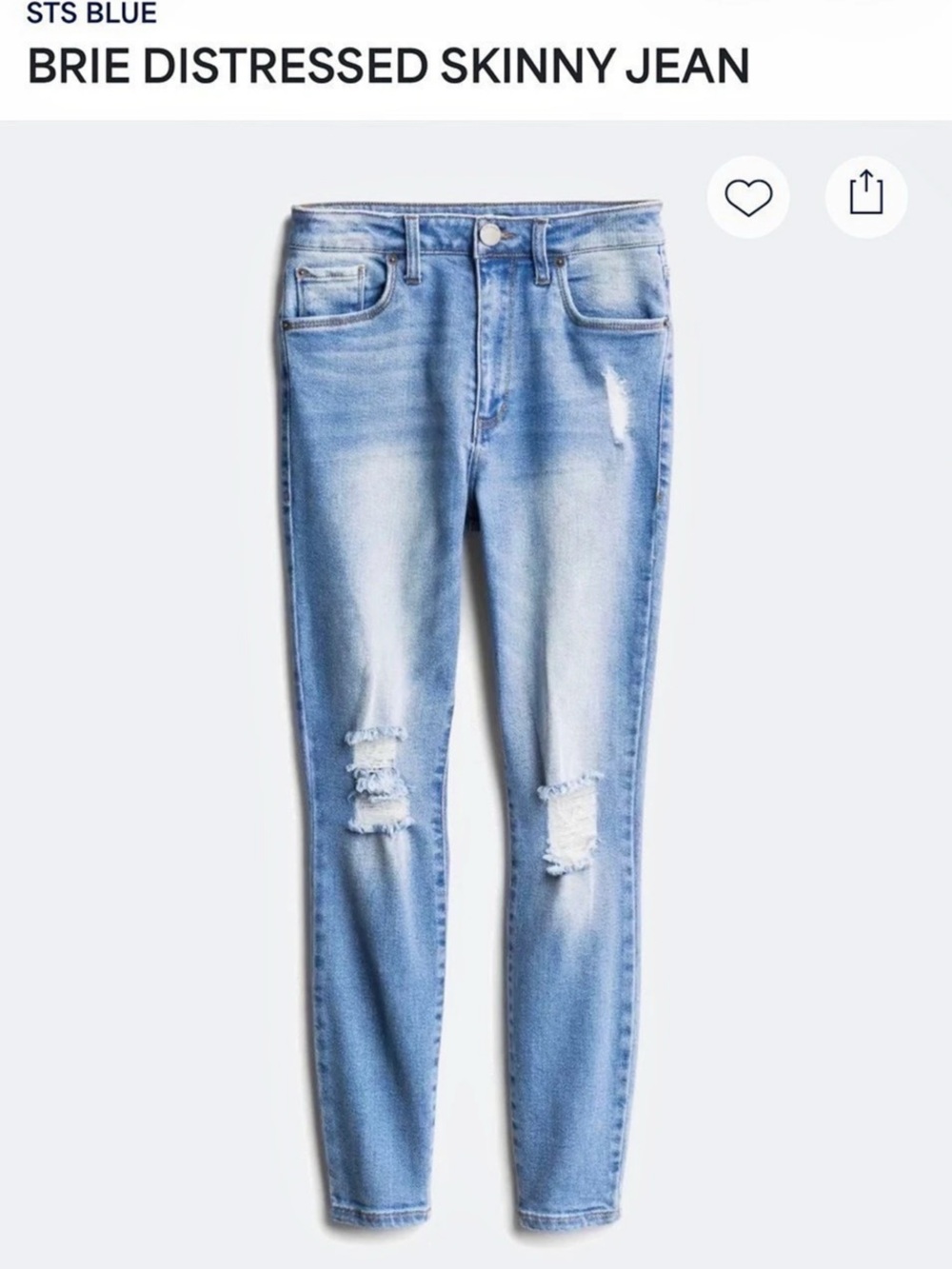 STS Blue Brie High Rise Ankle Skinny Jean Jeans Blue Waist 31